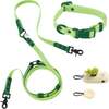 Luna 8FT Adjustable 6-in-1 Waterproof Hands Free Leash and Collar with LED Flashlight, Bag Dispenser, and Poop Bag Holder, Light Green/Dark Green - Collars, Leashes & Harnesses - 1 - thumbnail