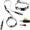 Luna 8FT Adjustable 6-in-1 Waterproof Hands Free Leash and Collar with LED Flashlight, Bag Dispenser, and Poop Bag Holder, Grey/Black - Collars, Leashes & Harnesses - 1 - thumbnail
