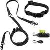Luna 8FT Adjustable 6-in-1 Waterproof Hands Free Leash and Collar with LED Flashlight, Bag Dispenser, and Poop Bag Holder, Black - Collars, Leashes & Harnesses - 1 - thumbnail