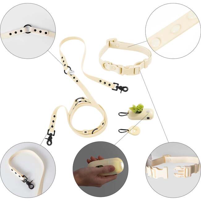 Luna 8FT Adjustable 6-in-1 Waterproof Hands Free Leash and Collar with LED Flashlight, Bag Dispenser, and Poop Bag Holder, Almond - Collars, Leashes & Harnesses - 4