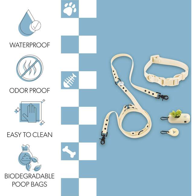 Luna 8FT Adjustable 6-in-1 Waterproof Hands Free Leash and Collar with LED Flashlight, Bag Dispenser, and Poop Bag Holder, Almond - Collars, Leashes & Harnesses - 5