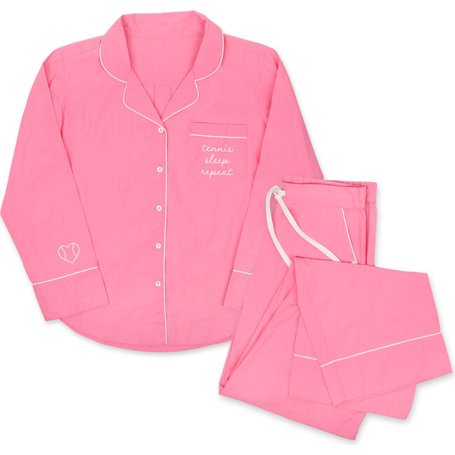 Tennis Sleep Repeat Long Pajama Set, Pink
