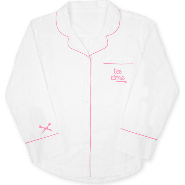 Tee Time Long Pajama Set, White & Pink - Pajamas - 4