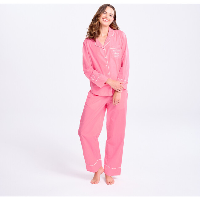 Tennis Sleep Repeat Long Pajama Set, Pink - Pajamas - 5