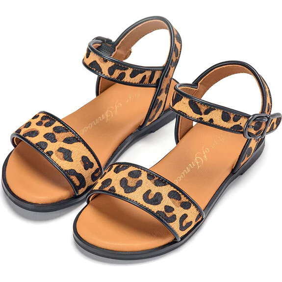 Simone Adjustable Ankle Strap Utility Leather Sandals, Animal Print