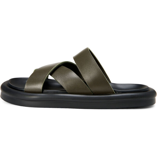 Cove Leather Cross-Over Strap Sandals, Khaki