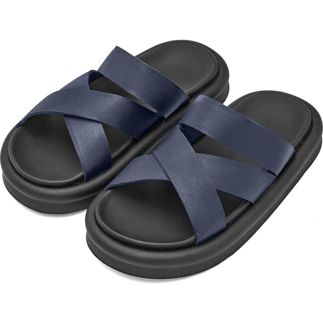 Cove Leather Cross-Over Strap Sandals, Navy
