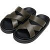 Cove Leather Cross-Over Strap Sandals, Khaki - Sandals - 2 - thumbnail