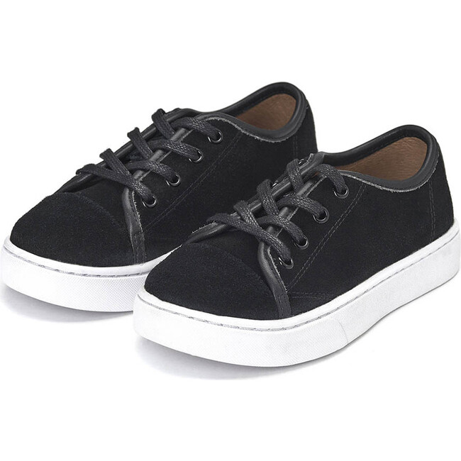 Robby Suede Flat Sole Lace-Up Sneakers, Black