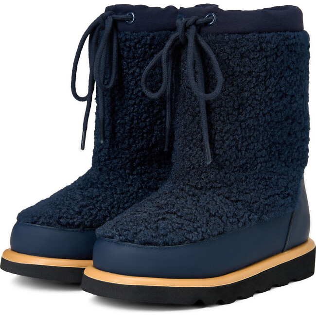 Rey Wool Lined Rubber Toe Caps Lace-Up Snug Fit Snow Boots, Navy