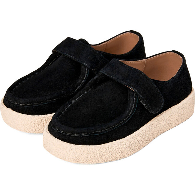 Liam Suede Velcro Strap Loafers Boots, Black