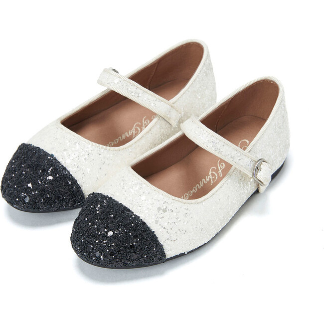 Bebe Glitter Mary Janes, White & Black