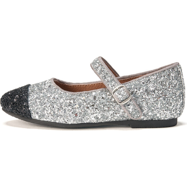 Bebe Glitter Mary Janes, Silver & Black