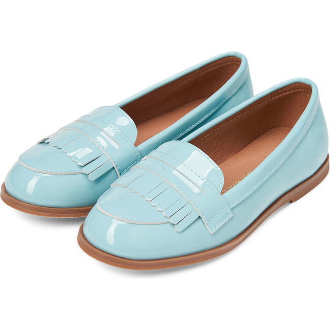 Valerie Glossy Leather Exposed Stitch Loafers, Blue