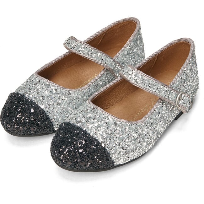 Bebe Glitter Mary Janes, Silver & Black