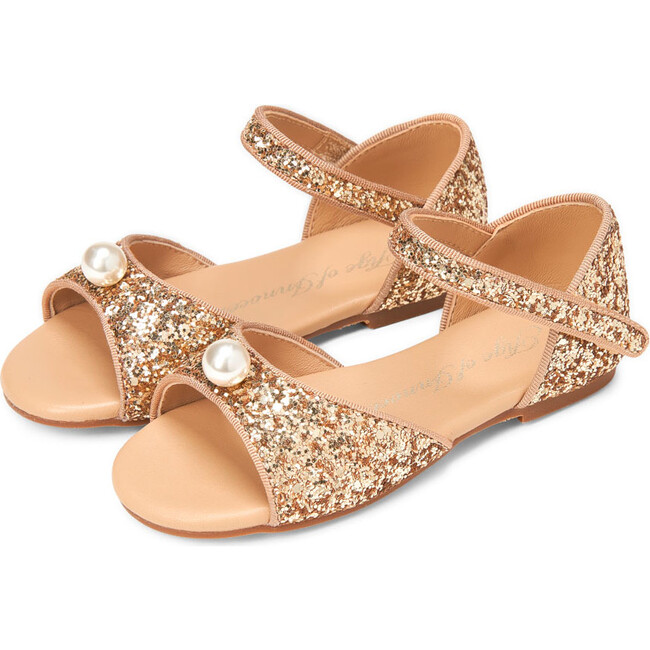 Mila Glitter Leather Slip-On Flat Sandals, Gold