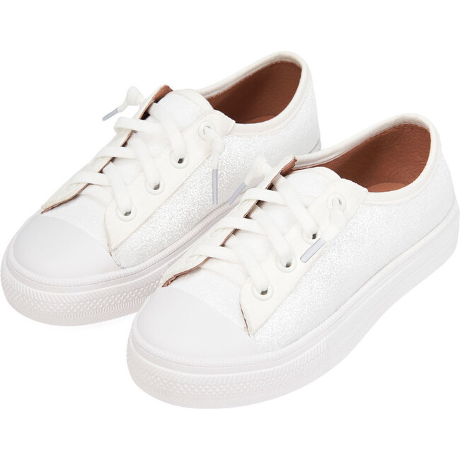 Mabel Glitter Leather Lace Sneakers, White