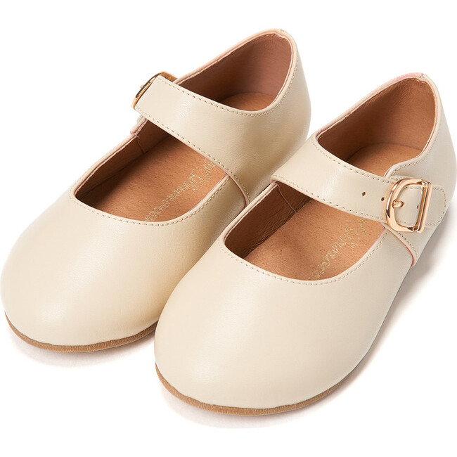 Juni Leather Round-Toe Mary Janes, Milk