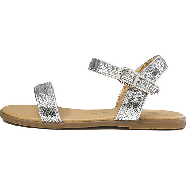 Iris Leather Slim Strap Sequins Sandals, Silver - Sandals - 1