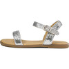 Iris Leather Slim Strap Sequins Sandals, Silver - Sandals - 1 - thumbnail
