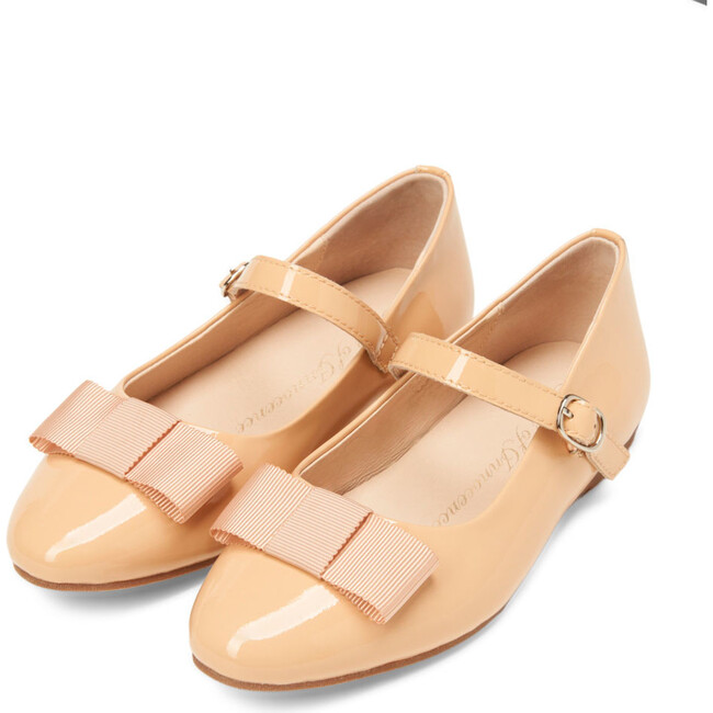 Ellen Glossy Leather Mary Janes, Beige