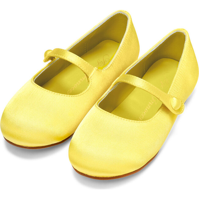 Elin Satin Glossy Leather Pointed-Toe Mary Janes, Yellow