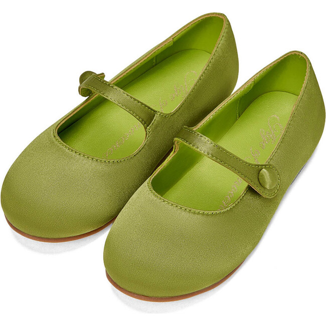 Elin Satin Glossy Leather Pointed-Toe Mary Janes, Green