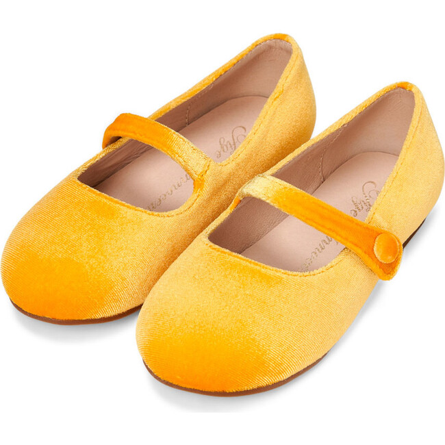 Elin Plush Velvet Pointed-Toe Mary Janes, Yellow