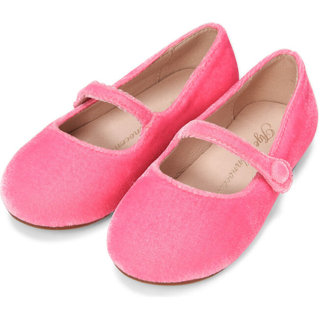 Elin Plush Velvet Pointed-Toe Mary Janes, Pink