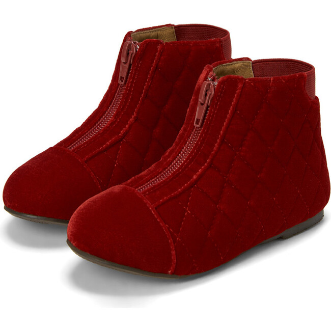 Nicole Quilted Velvet Zipped Ankle Boots, Red Total