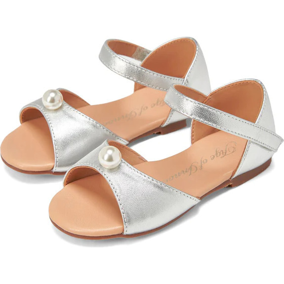 Mila Pearl Velcro Ankle Strap Leather Sandals, Silver