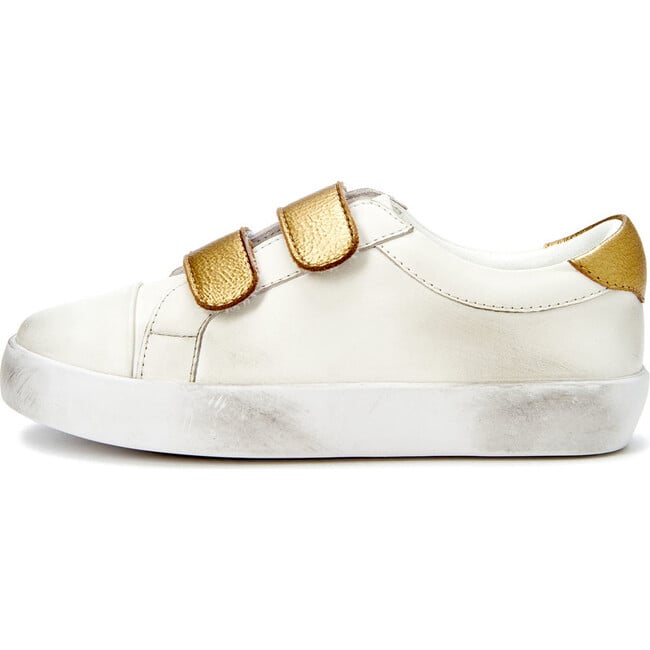Maeve Old School Double Velcro Strap Leather Sneakers, White And Gold Total