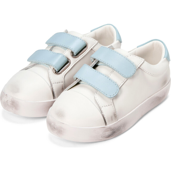 Maeve Old School Double Velcro Strap Leather Sneakers, White And Blue Total