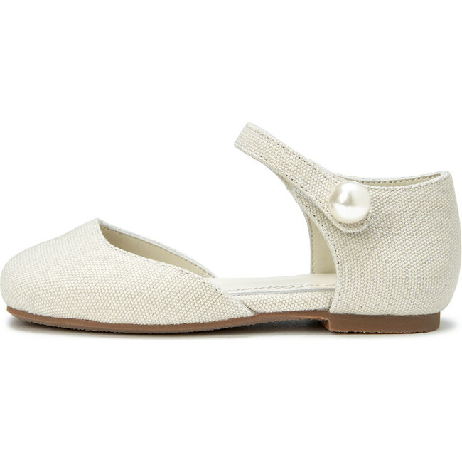 Libby Square Toe Canvas And Pearl Leather Strap Sandals, Light Beige Total - Sandals - 1
