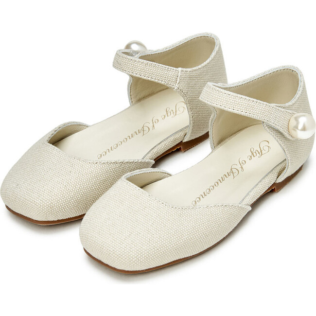 Libby Square Toe Canvas And Pearl Leather Strap Sandals, Light Beige Total - Sandals - 2