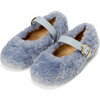 Buffy Contrasted Strap Fluffy Shearling Woody Shoes, Blue And Blue - Mary Janes - 2