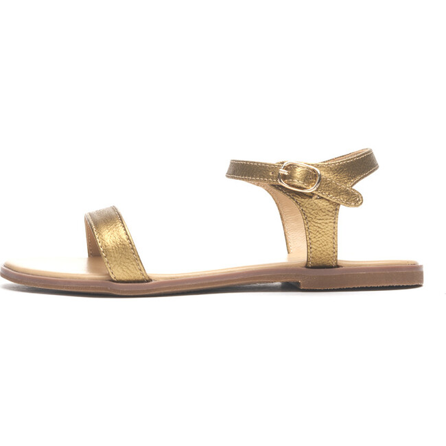 Ricky Slim Strip Leather Strap Sandals, Gold
