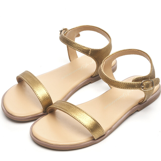 Ricky Slim Strip Leather Strap Sandals, Gold