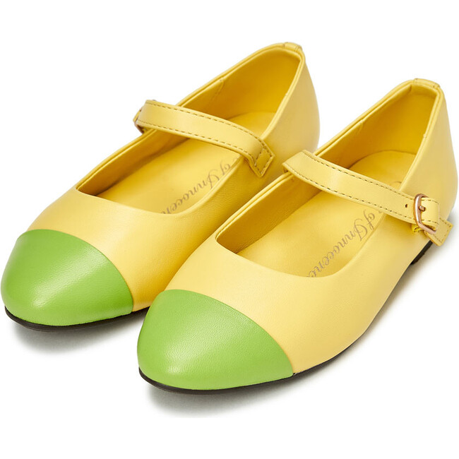 Bebe Leather 2.0 Pointed Toe Ballet Flat, Yellow And Green Total