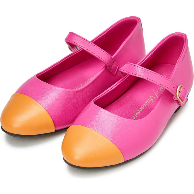 Bebe Leather 2.0 Pointed Toe Ballet Flat, Fuchsia And Orange