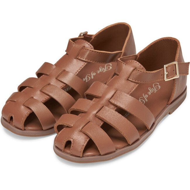Lana Interlocked Leather Strap Sandals, Camel