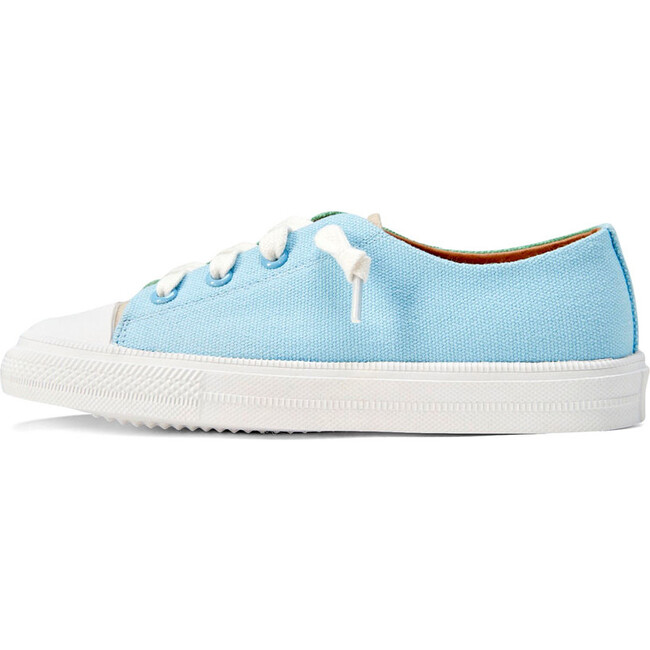 Jody Ribbed Sole Lace Tri-Color Canvas Sneakers, Blue, Green And Beige Total