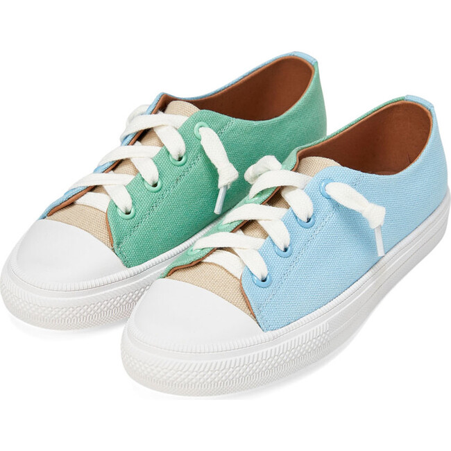 Jody Ribbed Sole Lace Tri-Color Canvas Sneakers, Blue, Green And Beige Total