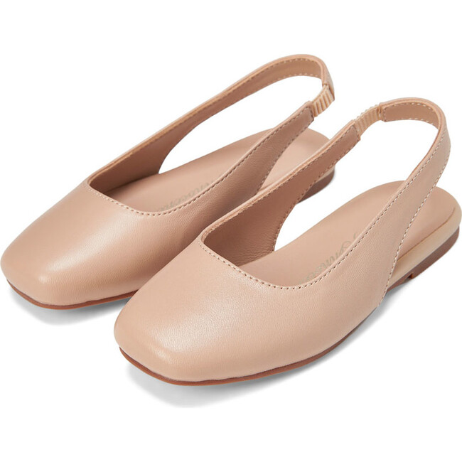 Ester Square Cap Toes Sling Back Sandals, Beige Total