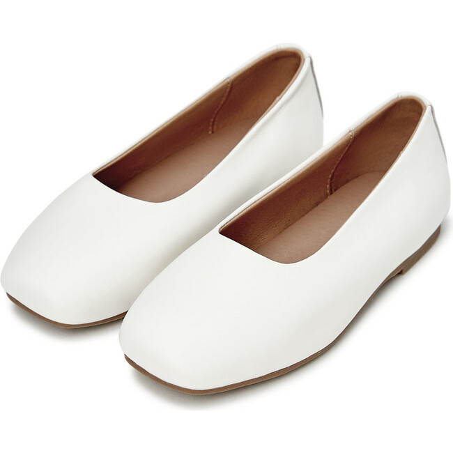 Ember Square Toe Leather Flats, White Total