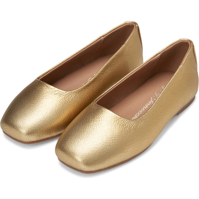 Ember Square Toe Leather Flats, Gold Total