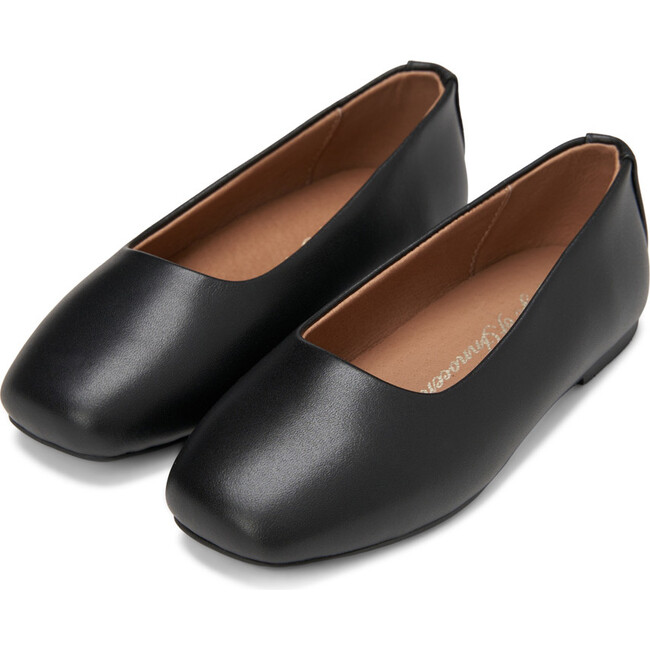 Ember Square Toe Leather Flats, Black Total