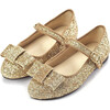 Ellen Minimalistic Bow Glitter Mary Janes, Gold - Mary Janes - 2 - thumbnail
