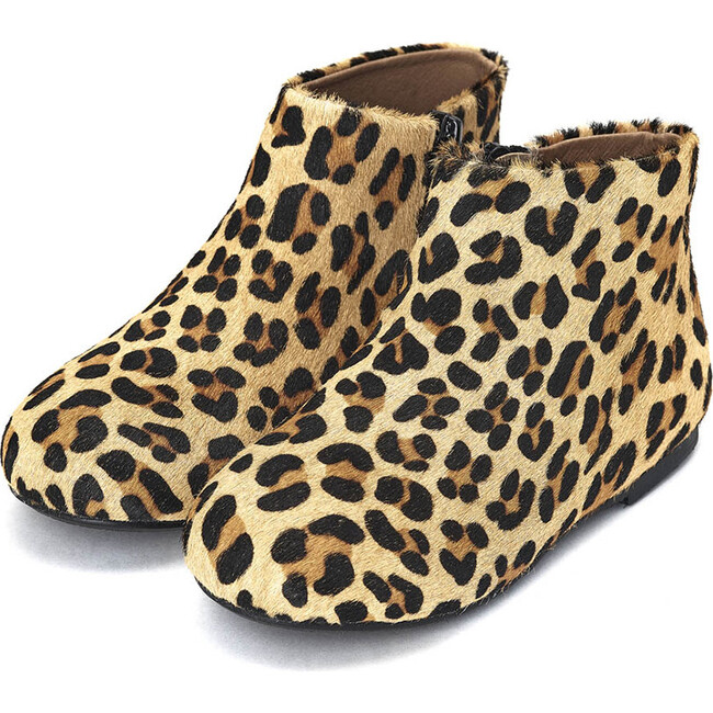 Chiara Leather Zipped Ankle Boots, Leopard Print
