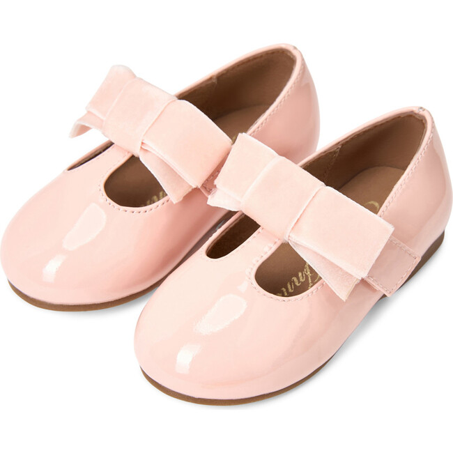 Yael Glossy Leather Velvet Bow T-Bar Strap Shoes, Pink